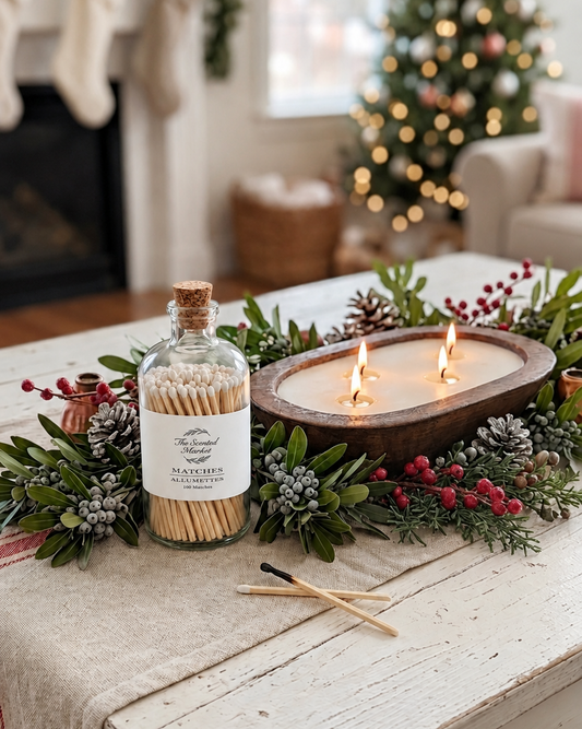 BAYBERRY Dough Bowl Candle Gift Set | 4 Wick Soy Candle & 100 Matchsticks