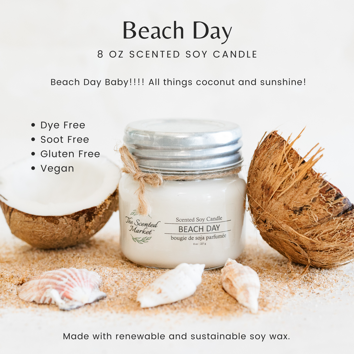 BEACH DAY Soy Wax Candle 8 oz - The Scented Market Candles