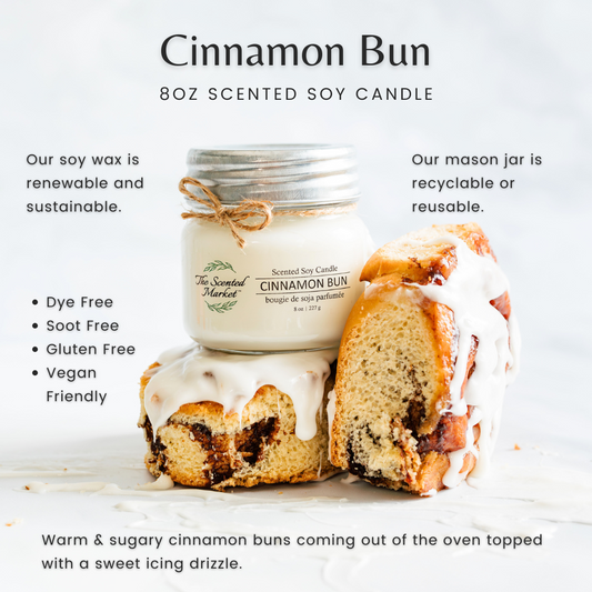 CINNAMON BUN Soy Wax Candle 8 oz - The Scented Market Candles