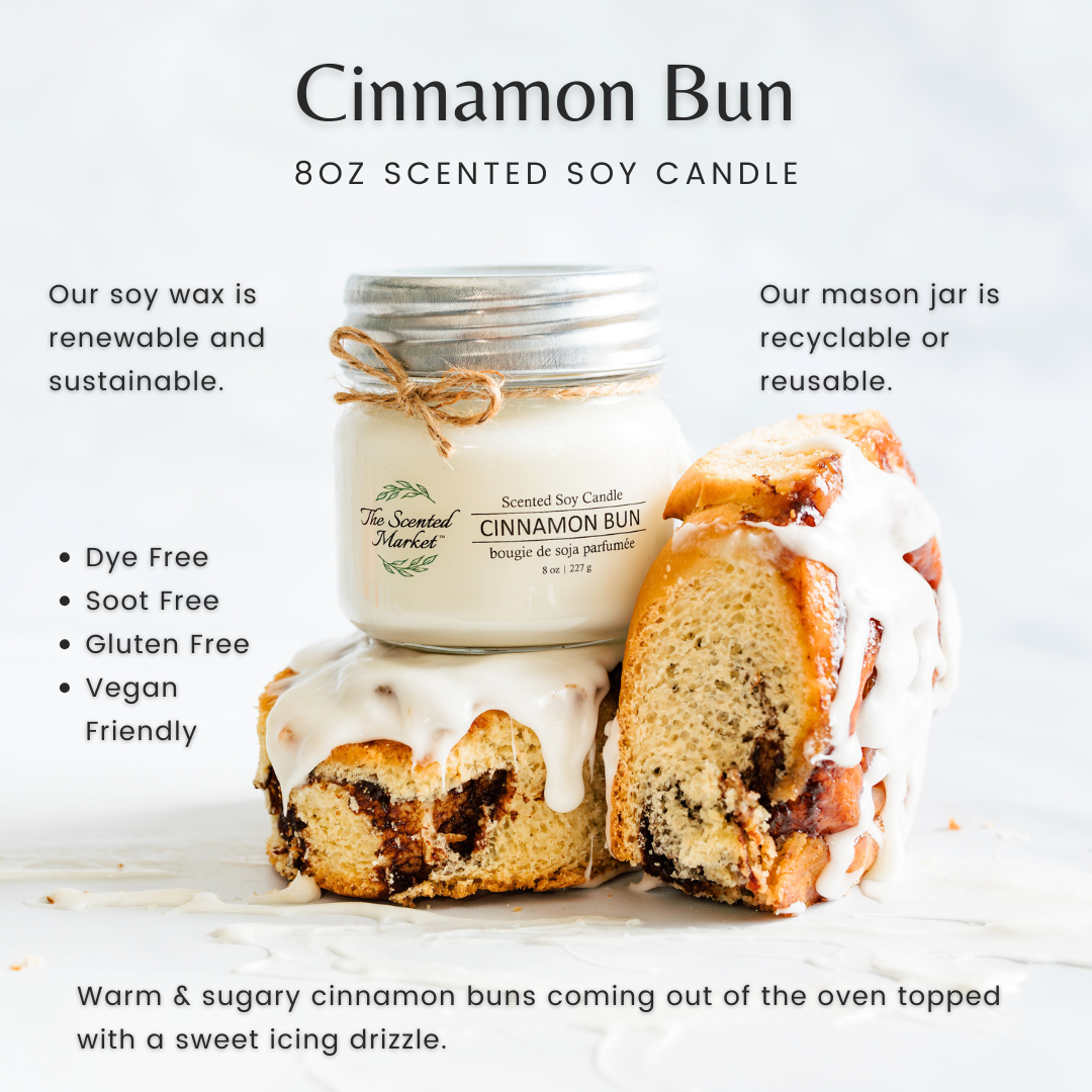 CINNAMON BUN Soy Wax Candle 8 oz - The Scented Market Candles