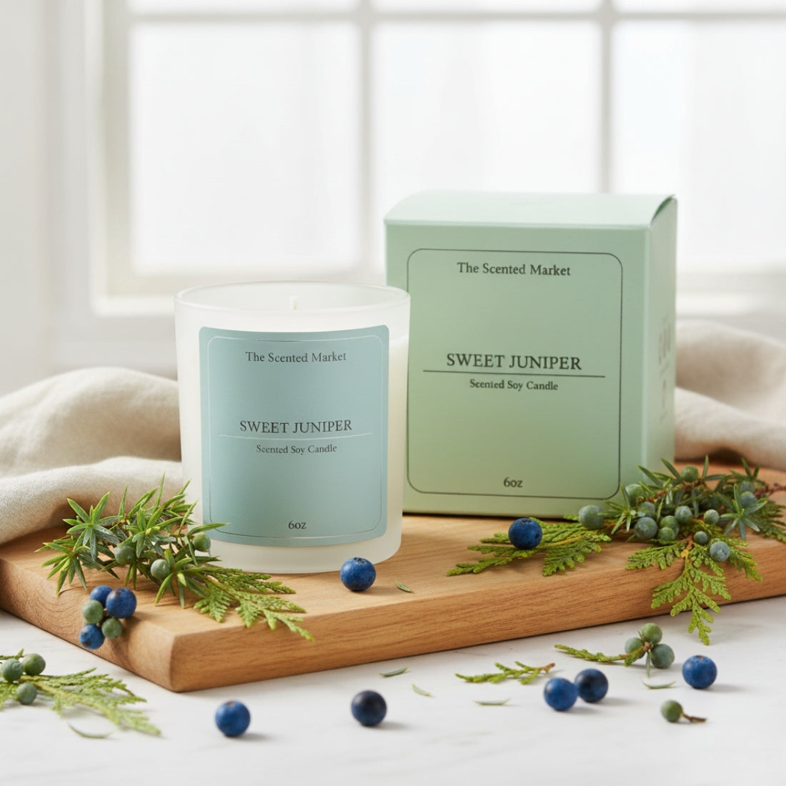 Crisp SWEET JUNIPER Soy Wax Candle - The Scented Market Candles