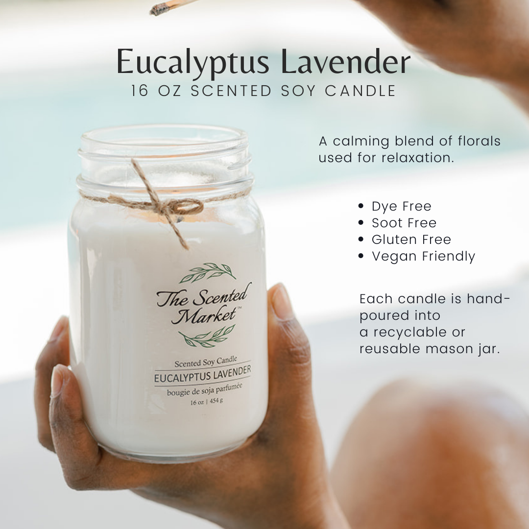 EUCALYPTUS LAVENDER Soy Wax Candle 16 oz - The Scented Market Candles