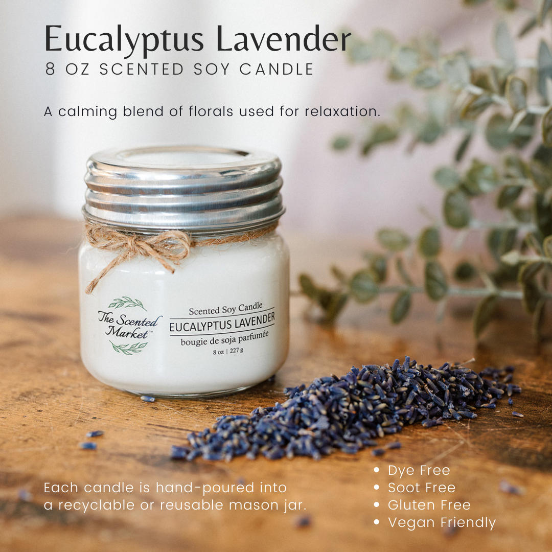 EUCALYPTUS LAVENDER Soy Wax Candle 8 oz - The Scented Market Candles