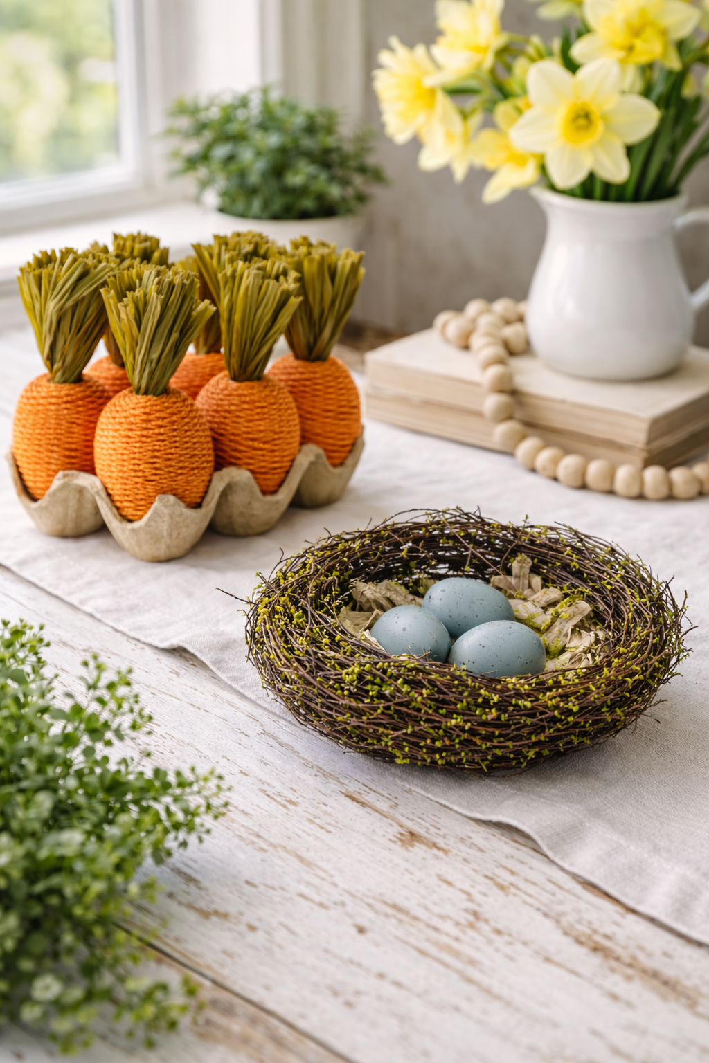 Easter Carrot Decor Set | 6 Orange Carrots in Rustic Egg Crate