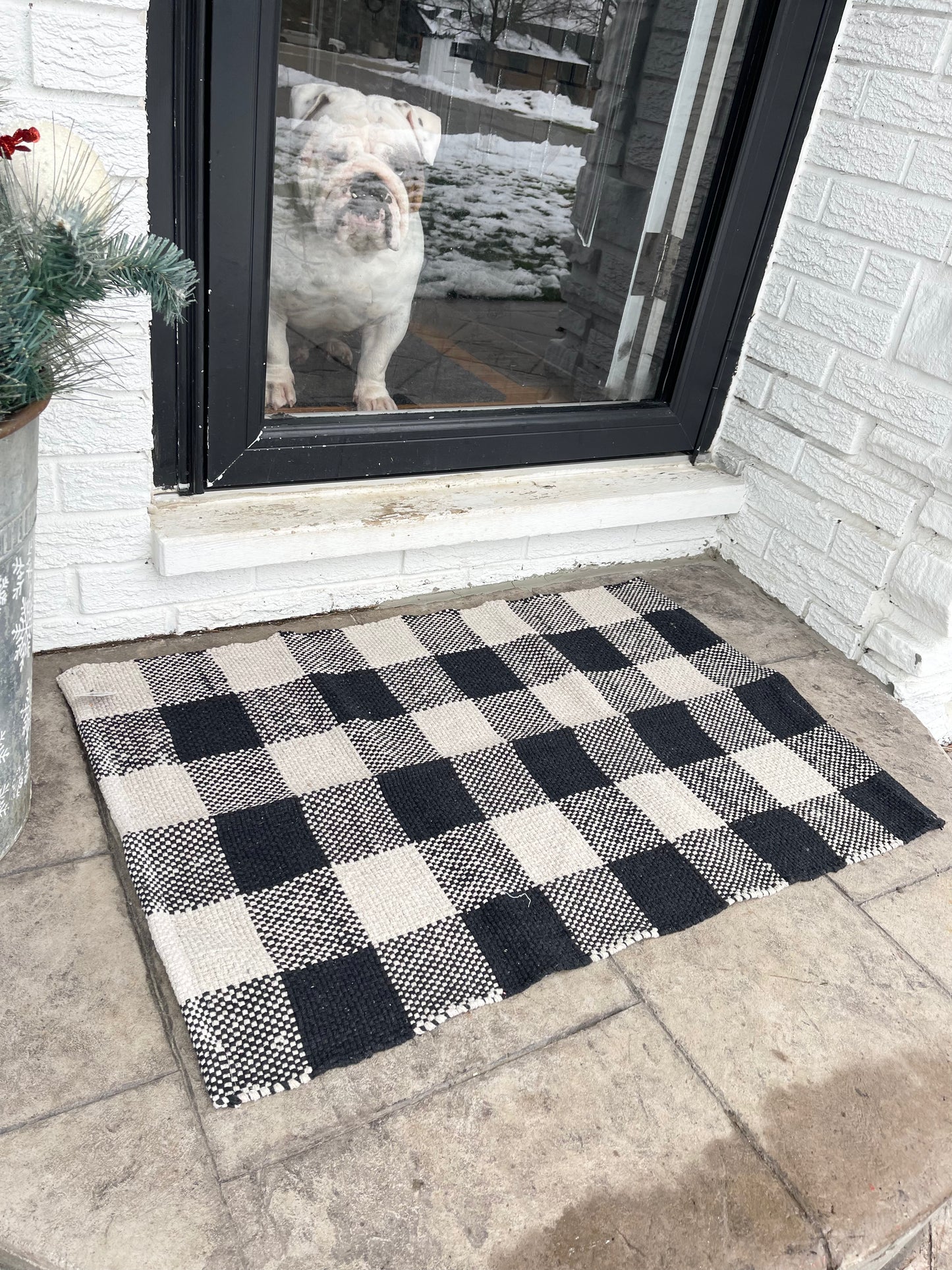 Gingerbread House Husk Mat with Buffalo Plaid Doormat Underlay - The Scented Market