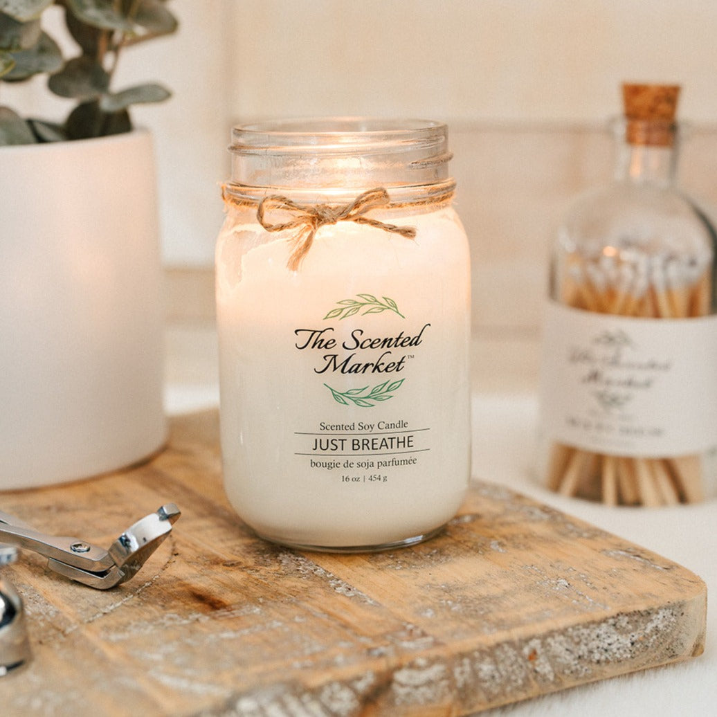 JUST BREATHE Soy Wax Candle 16 oz - The Scented Market Candles