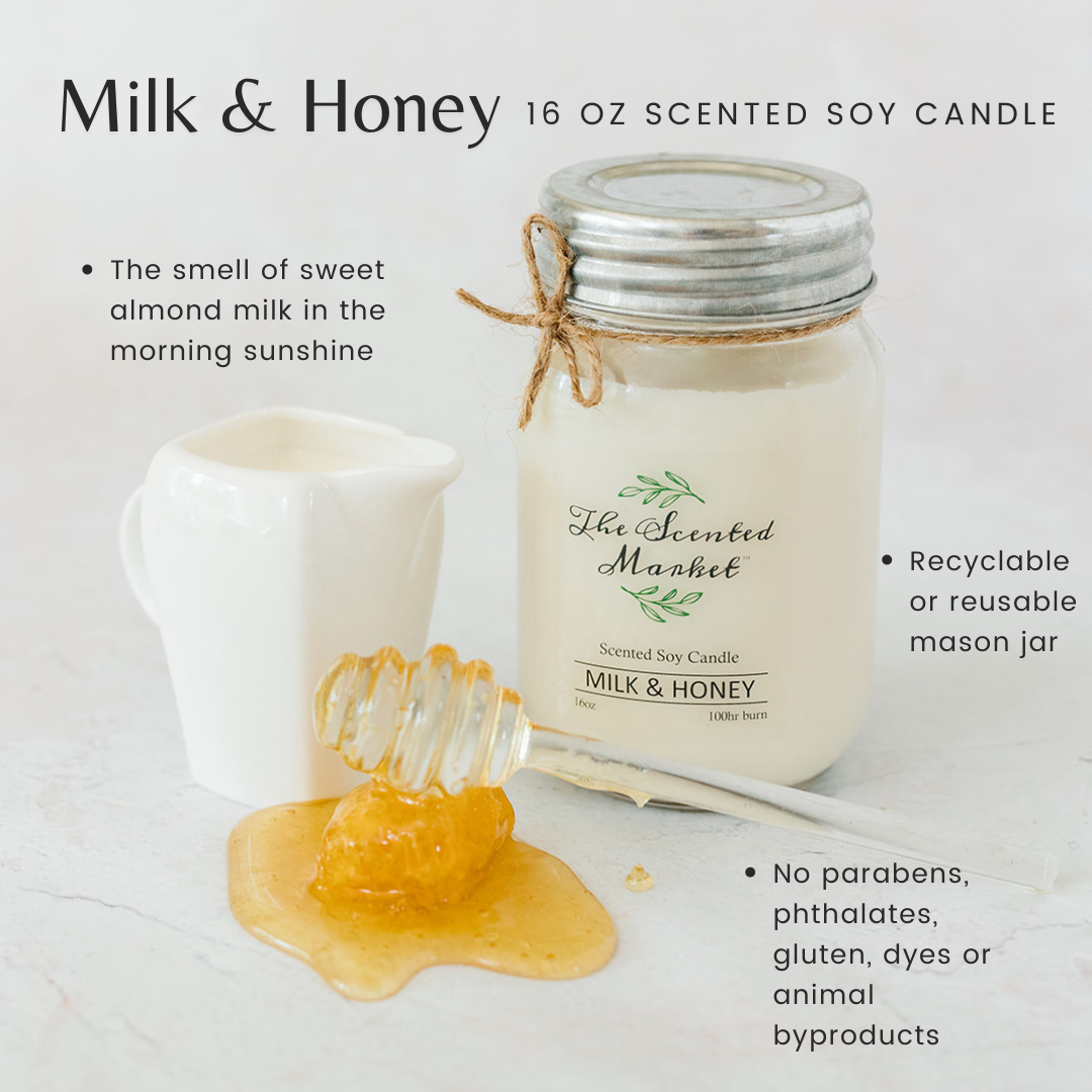 MILK & HONEY Soy Wax Candle 16 oz - The Scented Market Candles