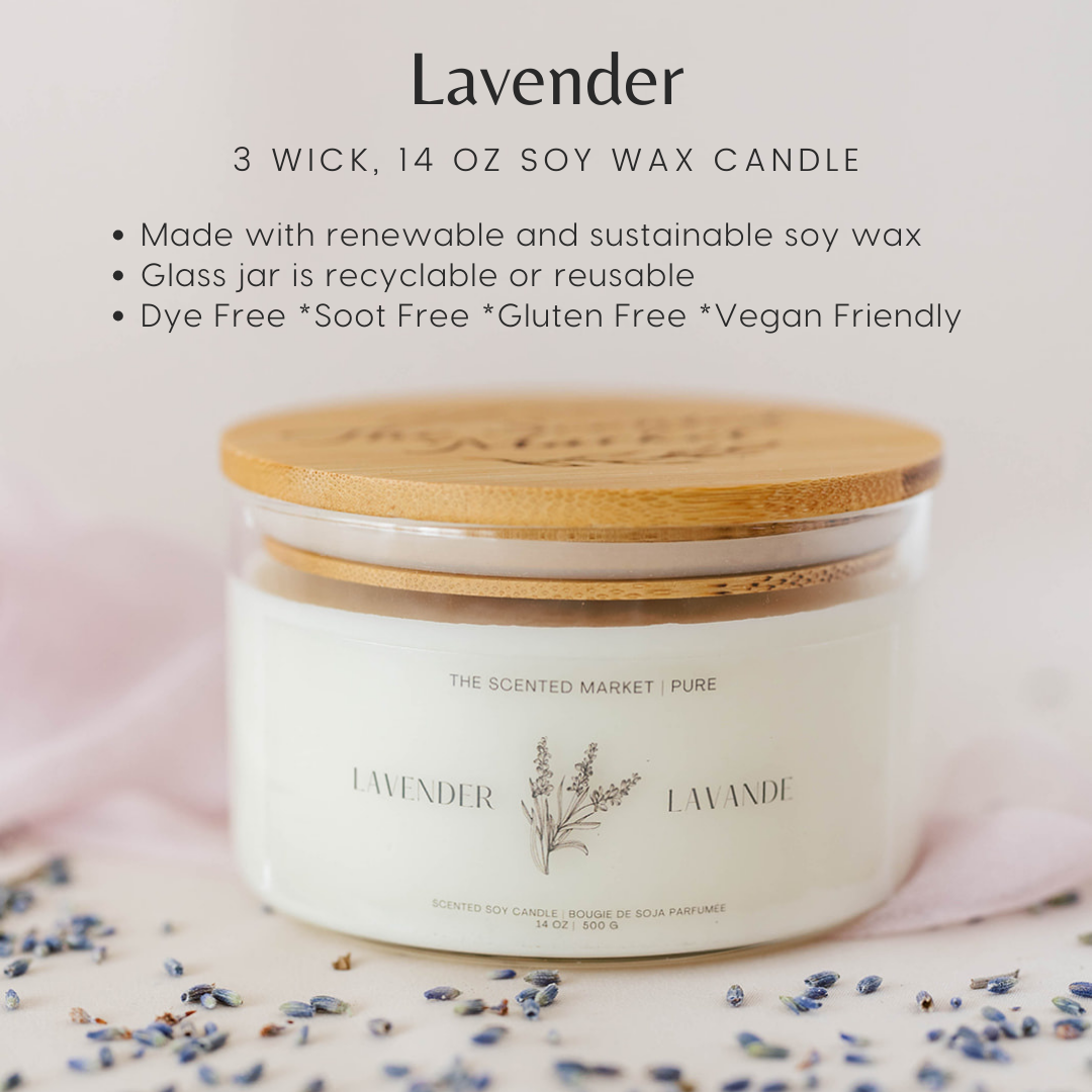Pure LAVENDER Soy Wax Candle 14 oz - The Scented Market Candles