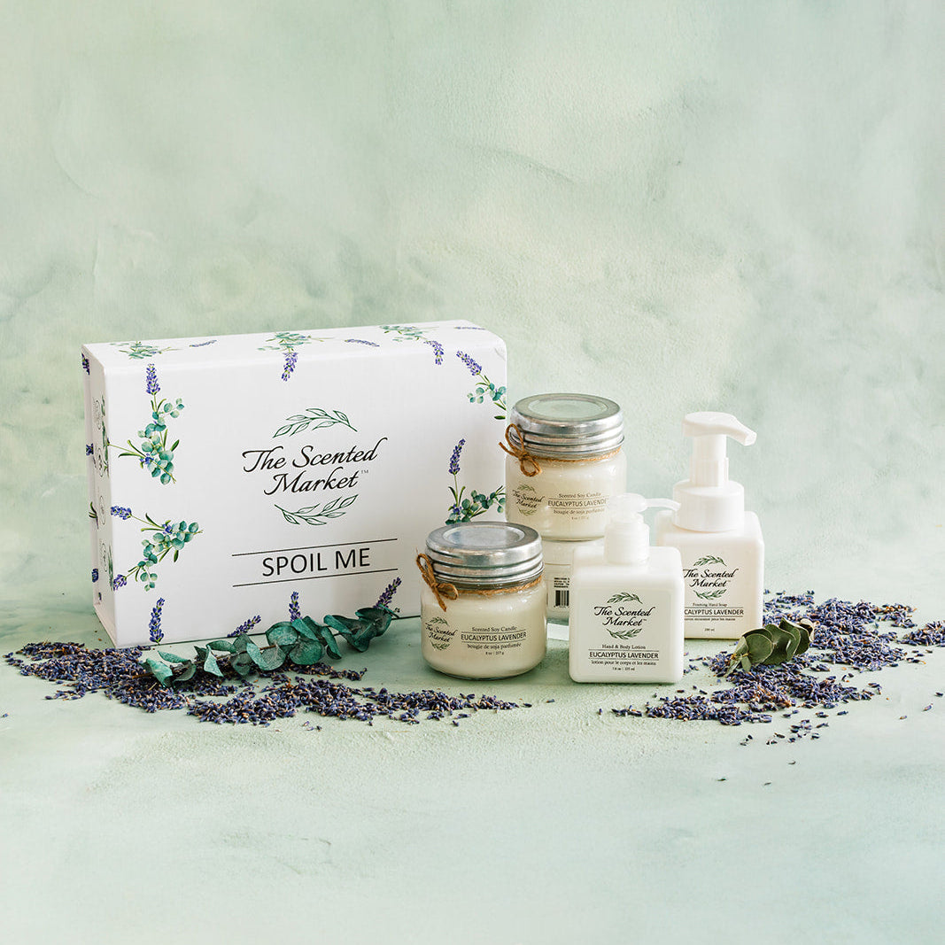 Spoil Me Gift Box – Scented Soy Candles & Luxurious Body Care in Eucalyptus Lavender - The Scented Market Gift Giving