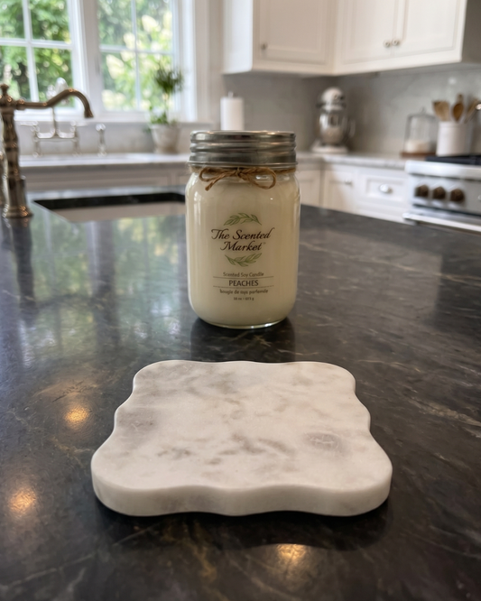 White Marble Candle Coaster | Luxury Marble Candle Tray for Home Decor