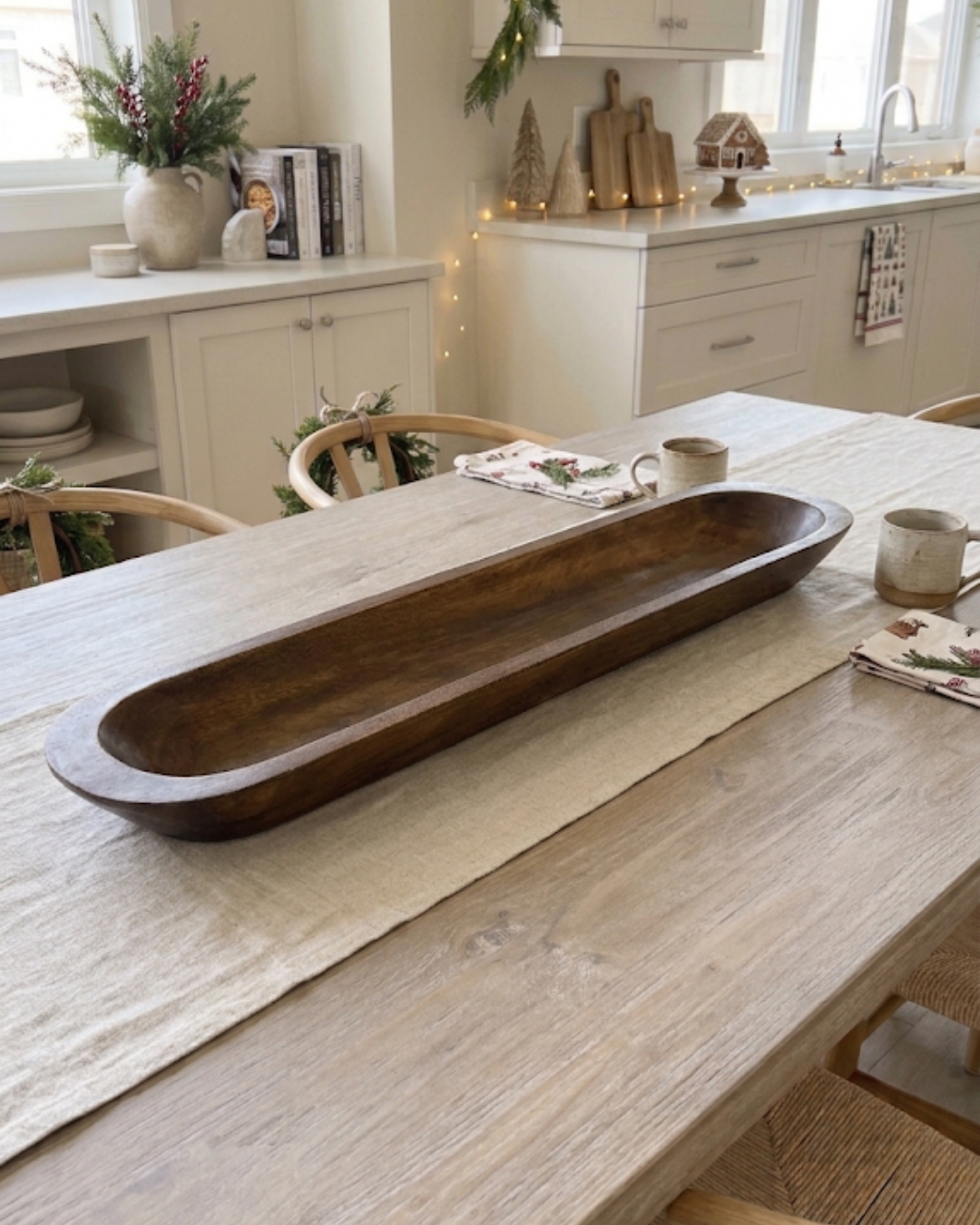 Brown Wood Extra Long Decorative Dough Bowl