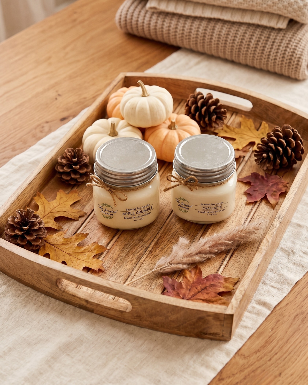 Rounded Rectangle Wooden Nesting Tray with Handles - Large