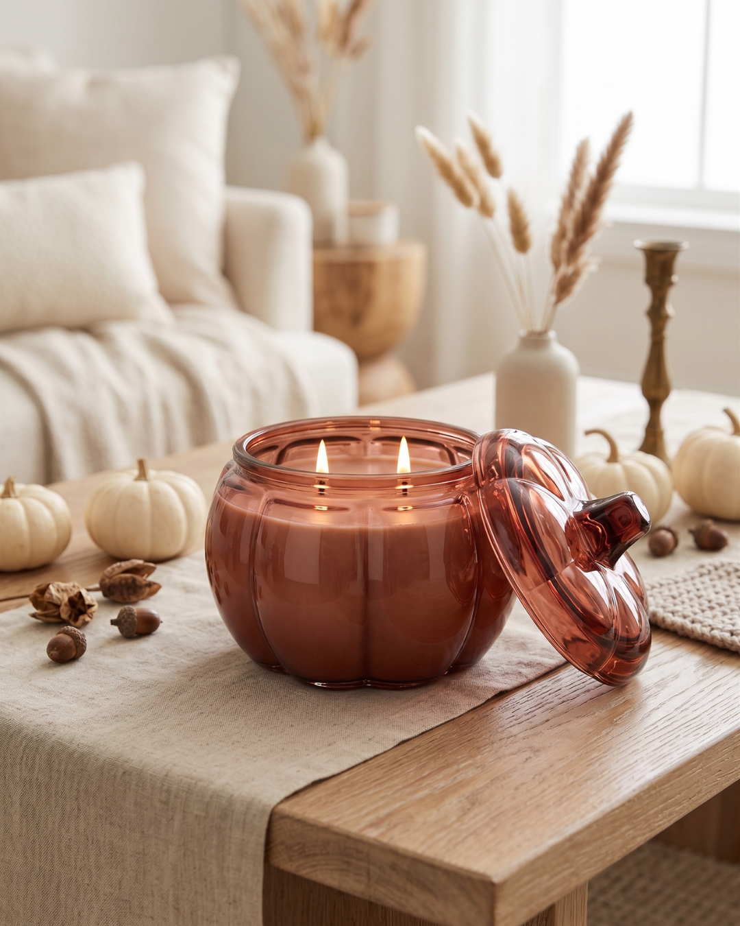 WINE Large Glass Pumpkin 2 Wick Soy Wax Candle | PUMPKIN SPICE CAKE