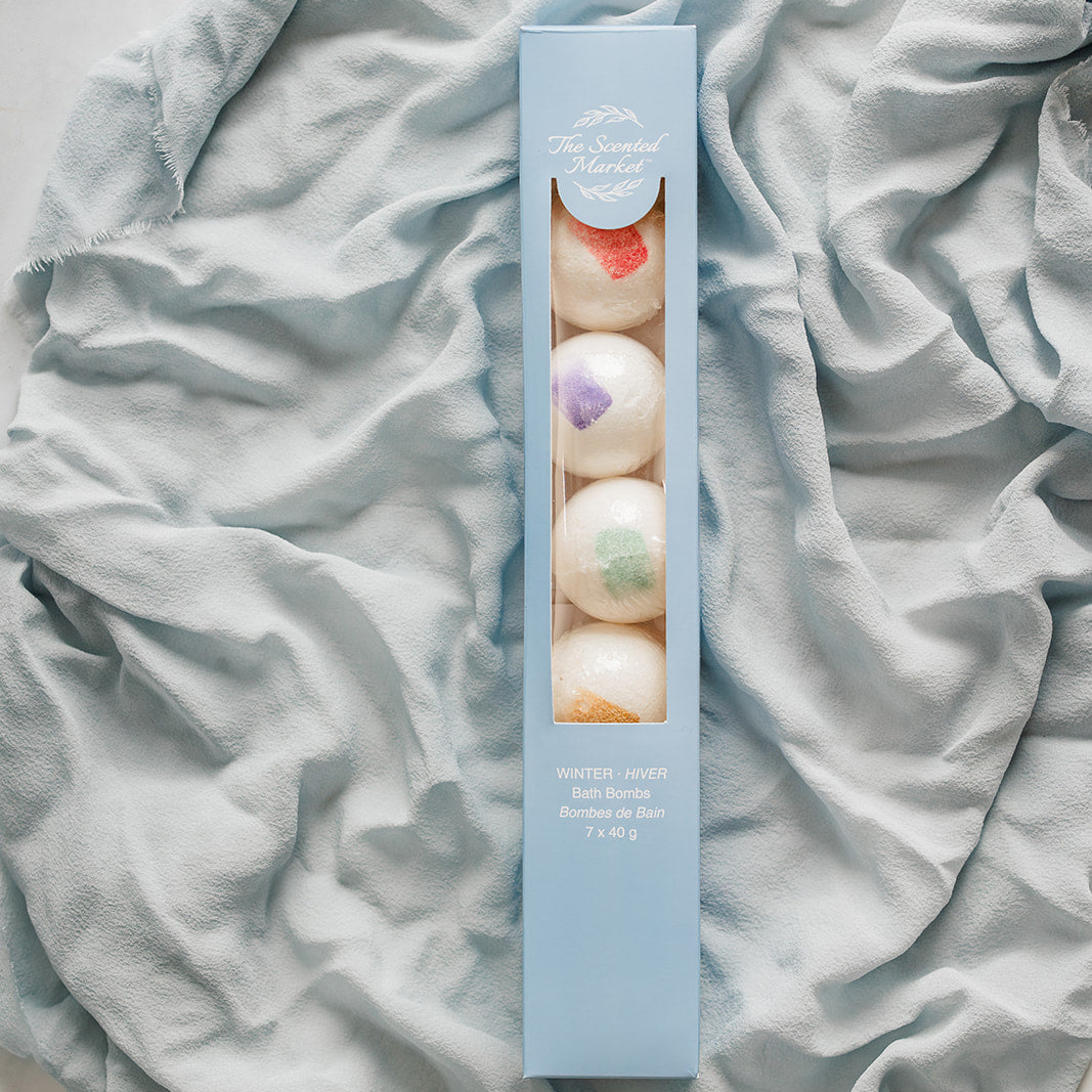 Winter Bath Bomb Gift Box – 7-Pack Holiday Bath Bomb Set for Relaxation & Moisturizing Skin Care - The Scented Market Bath & Body Gift Sets