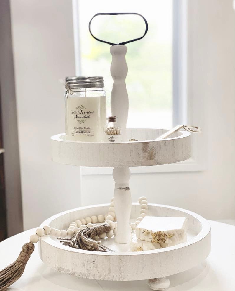 Two Tier Decorative Tray – Perfect White Centrepiece for Stylish Displays - The Scented Market Decorative Trays