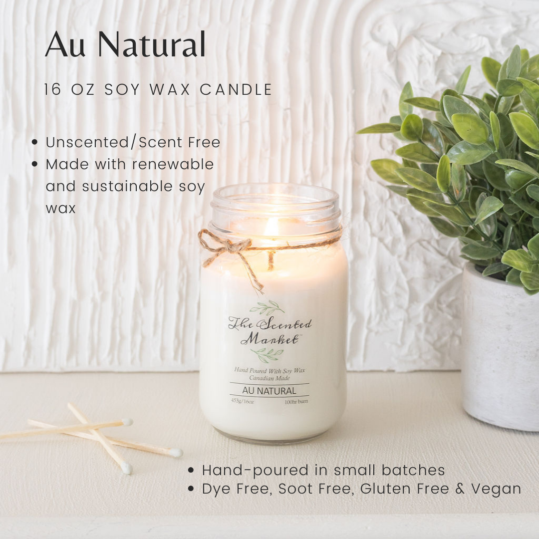 AU NATURAL / SCENT FREE Soy Wax Candle 16 oz - The Scented Market  Candles   