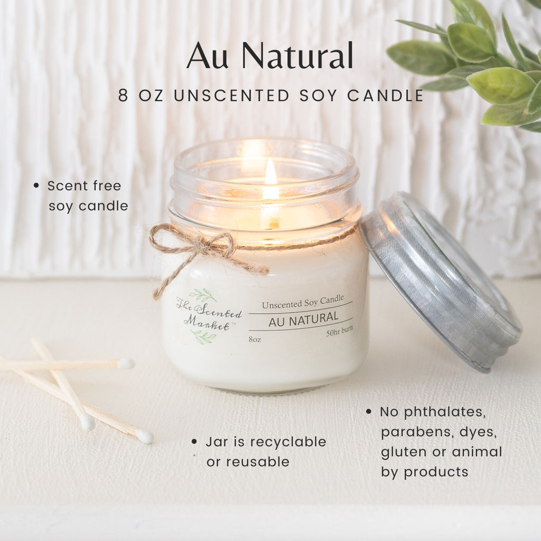 AU NATURAL / SCENT FREE Soy Wax Candle 8 oz - The Scented Market  Candles   