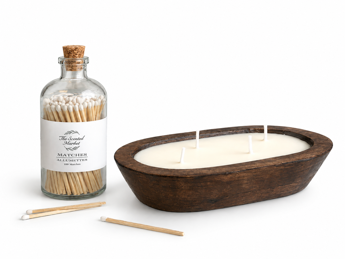BAYBERRY Dough Bowl Candle Gift Set | 4 Wick Soy Candle & 100 Matchsticks