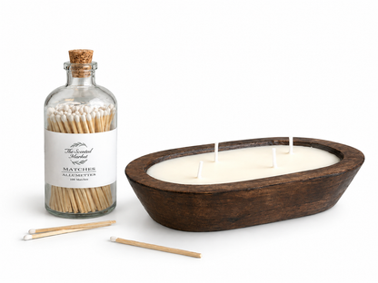 BAYBERRY Dough Bowl Candle Gift Set | 4 Wick Soy Candle & 100 Matchsticks