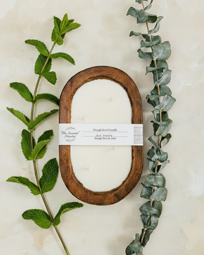 JUST BREATHE Dough Bowl Soy Candle | Handcrafted 4 Wick Wooden Candle