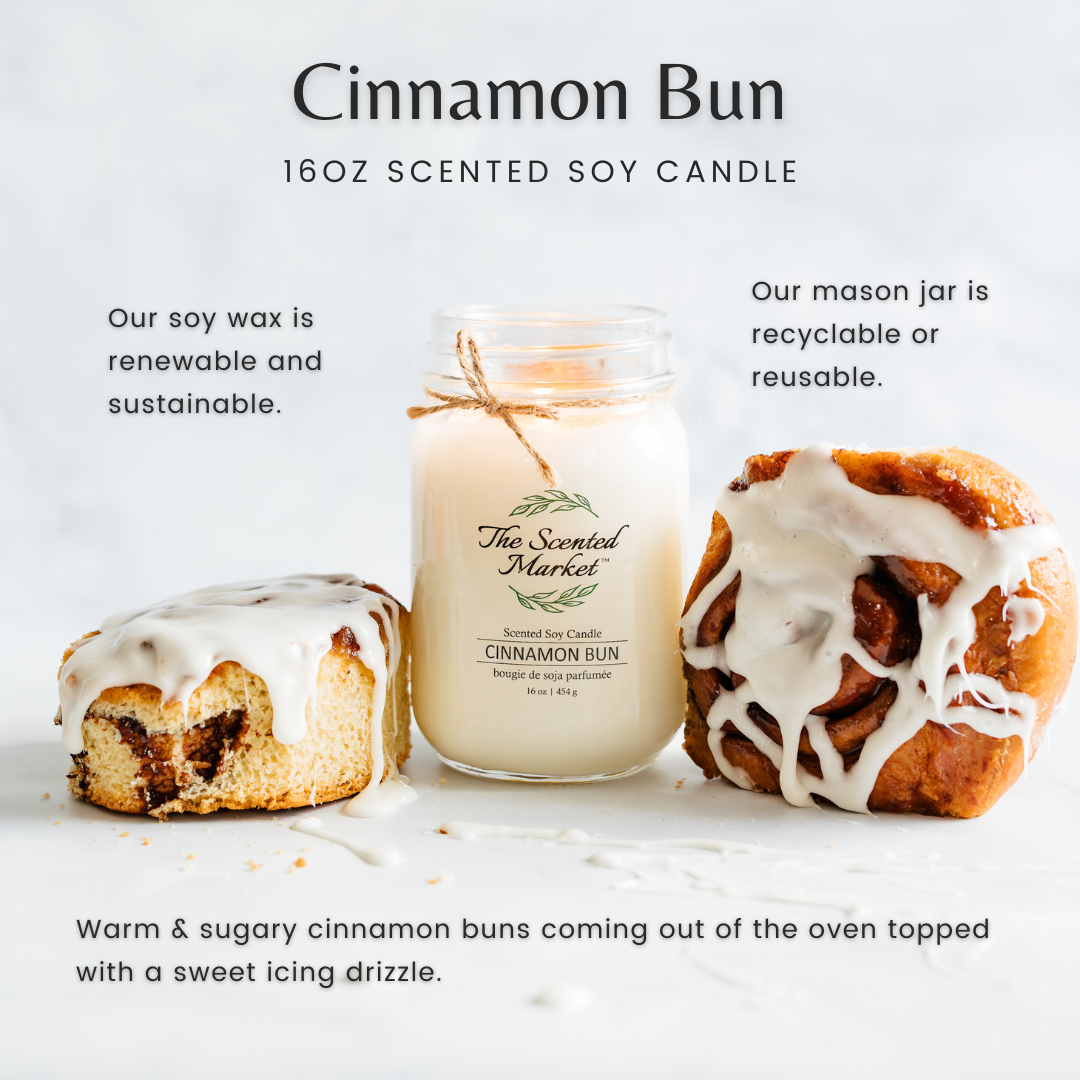 CINNAMON BUN Soy Wax Candle 16oz - The Scented Market  Candles   