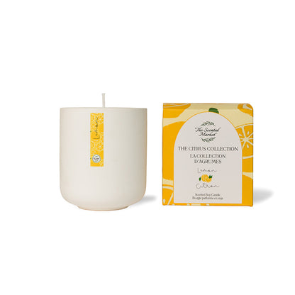 Candle with packaging on a white background