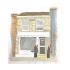 Illustration of the Fergus two-story shop with big windows and flowers.