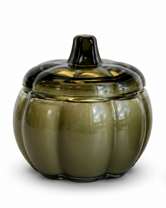 GREEN Large Glass Pumpkin 2 Wick Soy Wax Candle | PUMPKIN SPICE CAKE