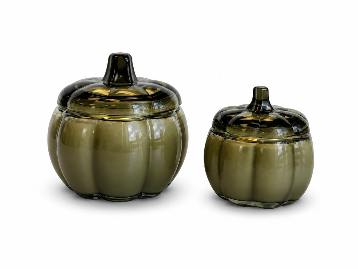 GREEN Large Glass Pumpkin 2 Wick Soy Wax Candle | PUMPKIN SPICE CAKE