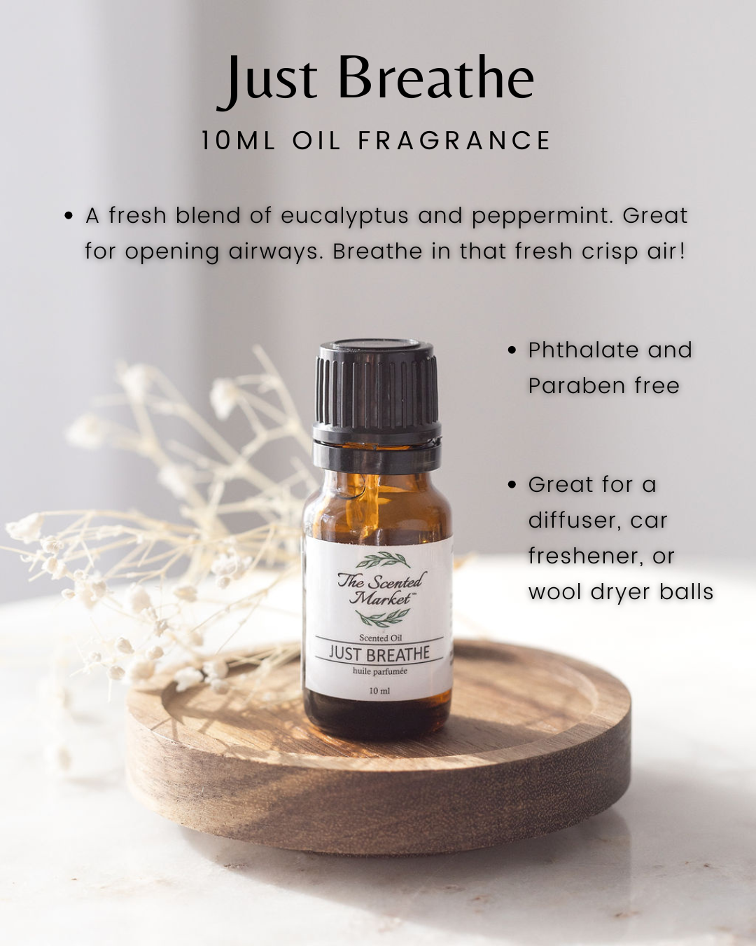 JUST BREATHE Oil Fragrance – Long-Lasting, Scented Oils for Home and Personal Use - The Scented Market  Fragrance Oil   