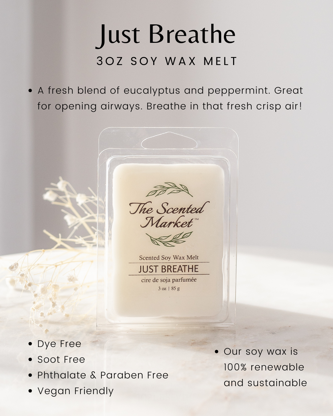 JUST BREATHE Soy Wax Melt - The Scented Market  Wax Tarts   