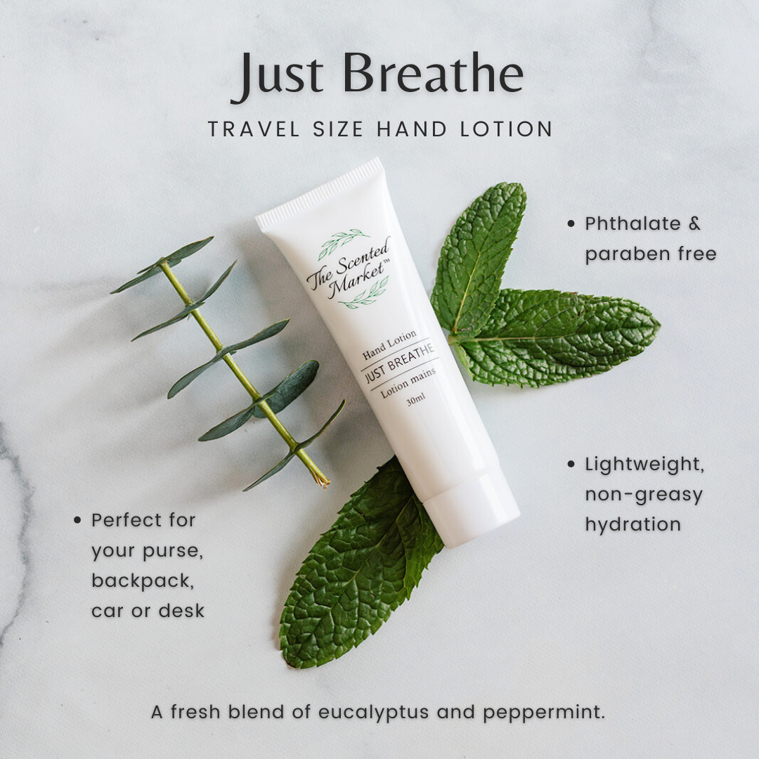 JUST BREATHE Travel Size Hand Lotion: Lightweight Hydration - The Scented Market  Lotion & Moisturizer   