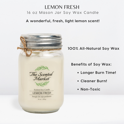 LEMON FRESH Soy Wax Candle 16 oz - The Scented Market  Candles   