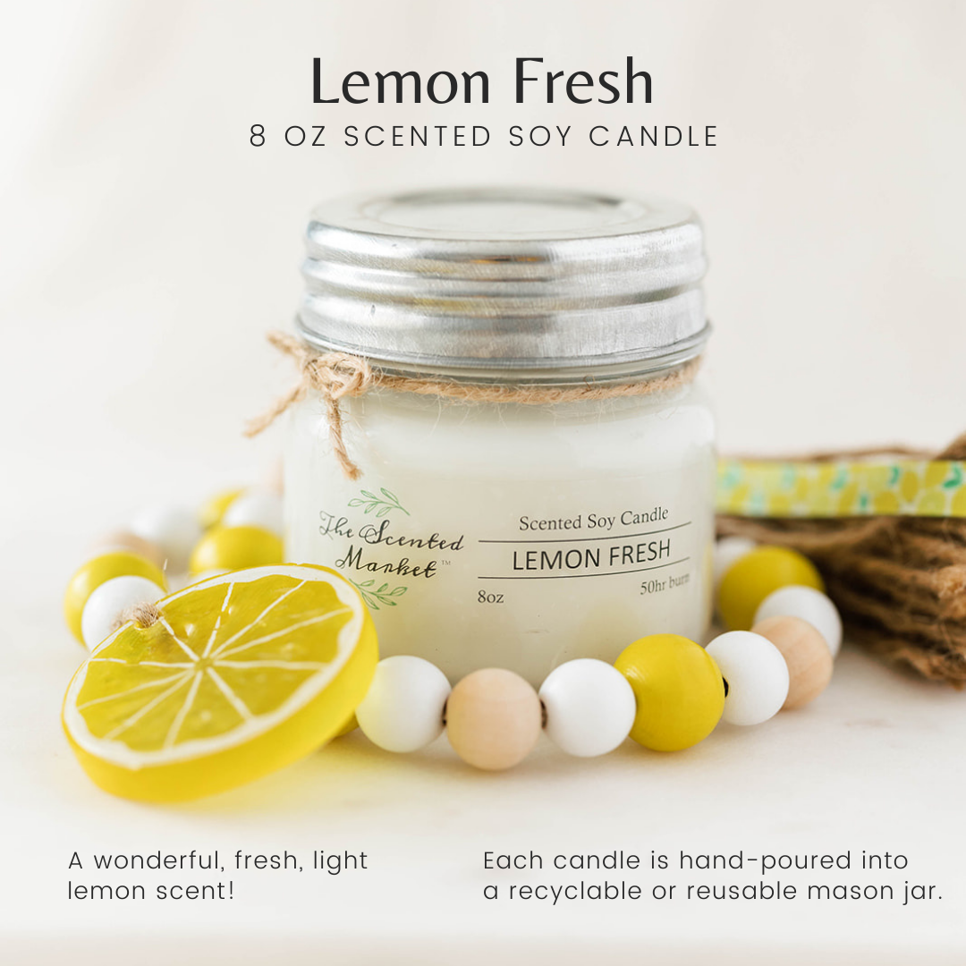 LEMON FRESH Soy Wax Candle 8 oz - The Scented Market  Candles   