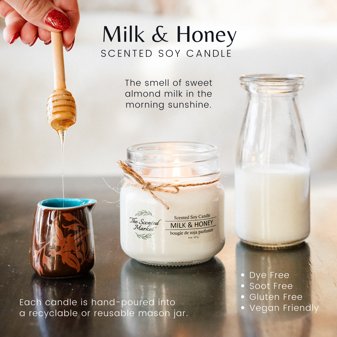 MILK & HONEY Soy Wax Candle 8 oz - The Scented Market  Candles   