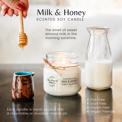 MILK & HONEY Soy Wax Candle 8 oz - The Scented Market  Candles   