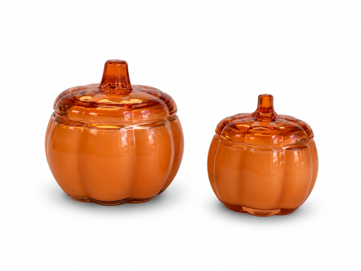 ORANGE Large Glass Pumpkin 2 Wick Soy Wax Candle | PUMPKIN SPICE CAKE