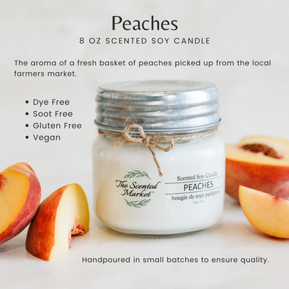 PEACHES Soy Wax Candle 8 oz - The Scented Market  Candles   
