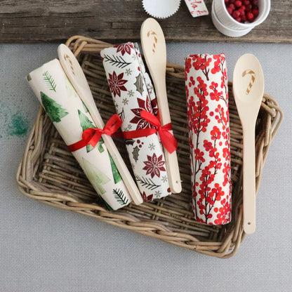 Poinsettia Tea Towel and Wooden Spoon - The Scented Market     