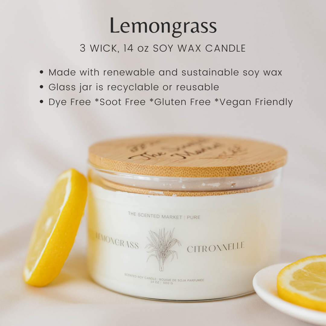 Pure LEMONGRASS Soy Wax Candle 14 oz - The Scented Market  Candles   
