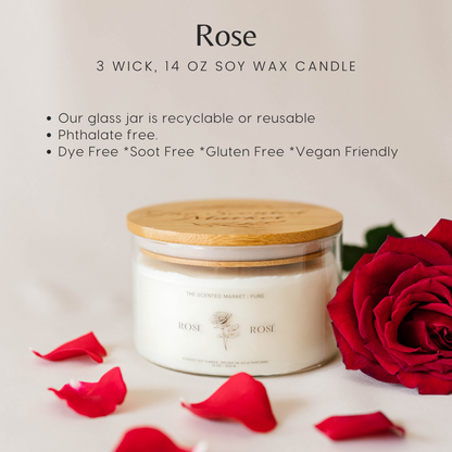 Pure ROSE Soy Wax Candle 14 oz - The Scented Market  Candles   