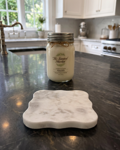White Marble Candle Coaster | Luxury Marble Candle Tray for Home Decor