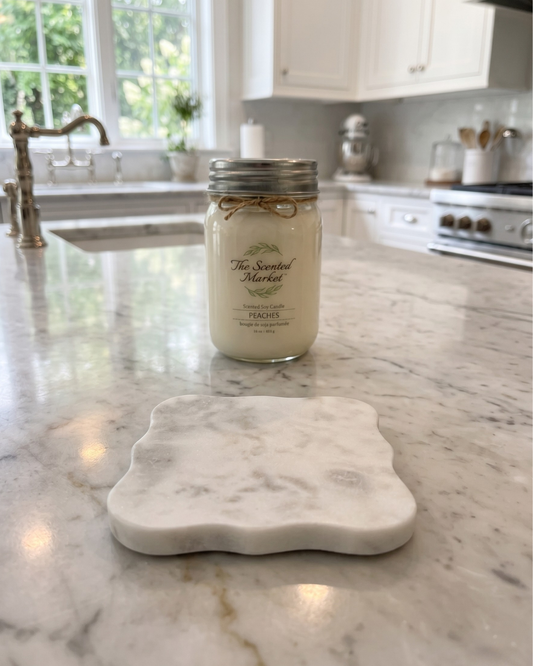 White Marble Candle Coaster | Luxury Marble Candle Tray for Home Decor