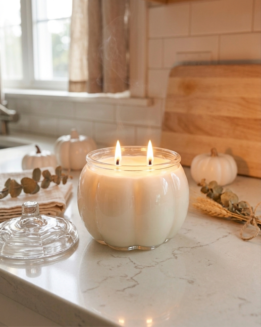 CLEAR Glass Pumpkin 2 Wick Soy Candle | Pumpkin Spice Cake