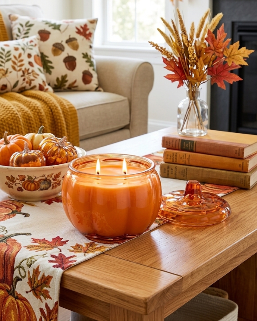 ORANGE Large Glass Pumpkin 2 Wick Soy Wax Candle | PUMPKIN SPICE CAKE