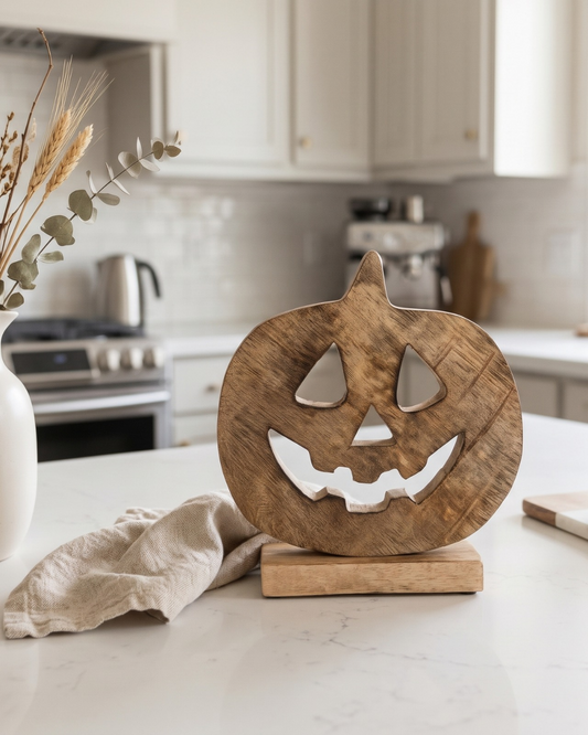 Rustic Wooden Jack-O'-Lantern Pumpkin Décor | Fall & Halloween Decoration