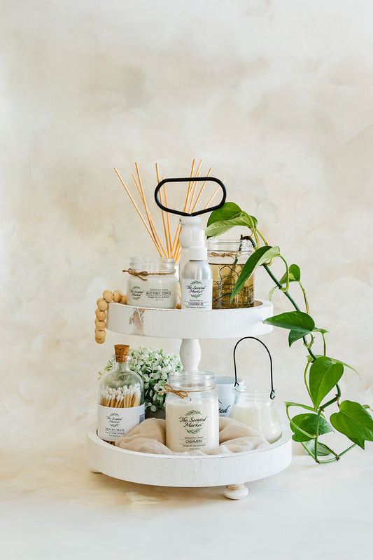 Two Tier Decorative Tray – Perfect White Centrepiece for Stylish Displays - The Scented Market  Decorative Trays   