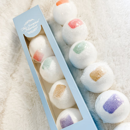 Winter Bath Bomb Gift Box – 7-Pack Holiday Bath Bomb Set for Relaxation & Moisturizing Skin Care - The Scented Market  Bath & Body Gift Sets   